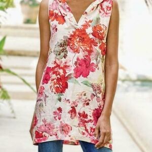 Soft Surroundings 100% Linen Sleeveless Cottagecore Hooded Tunic Beach Coverup